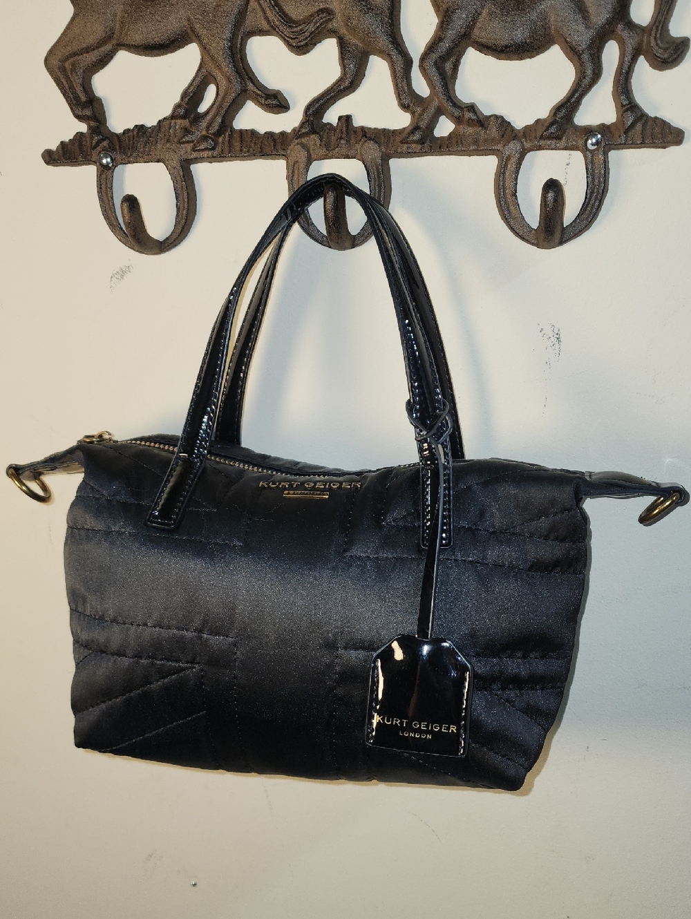 Kurt Geiger London Satin Nylon XS UJ Shopper Patent Leather Crossbody Purse